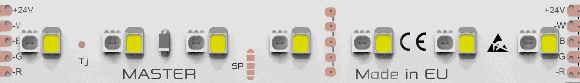 MASTER High density RGBW LED strip with separate RGB LED chip and white LED chip for better lifetime and performance.