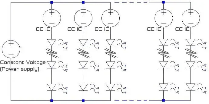 Schematic of LED strips with CC IC constant current drivers