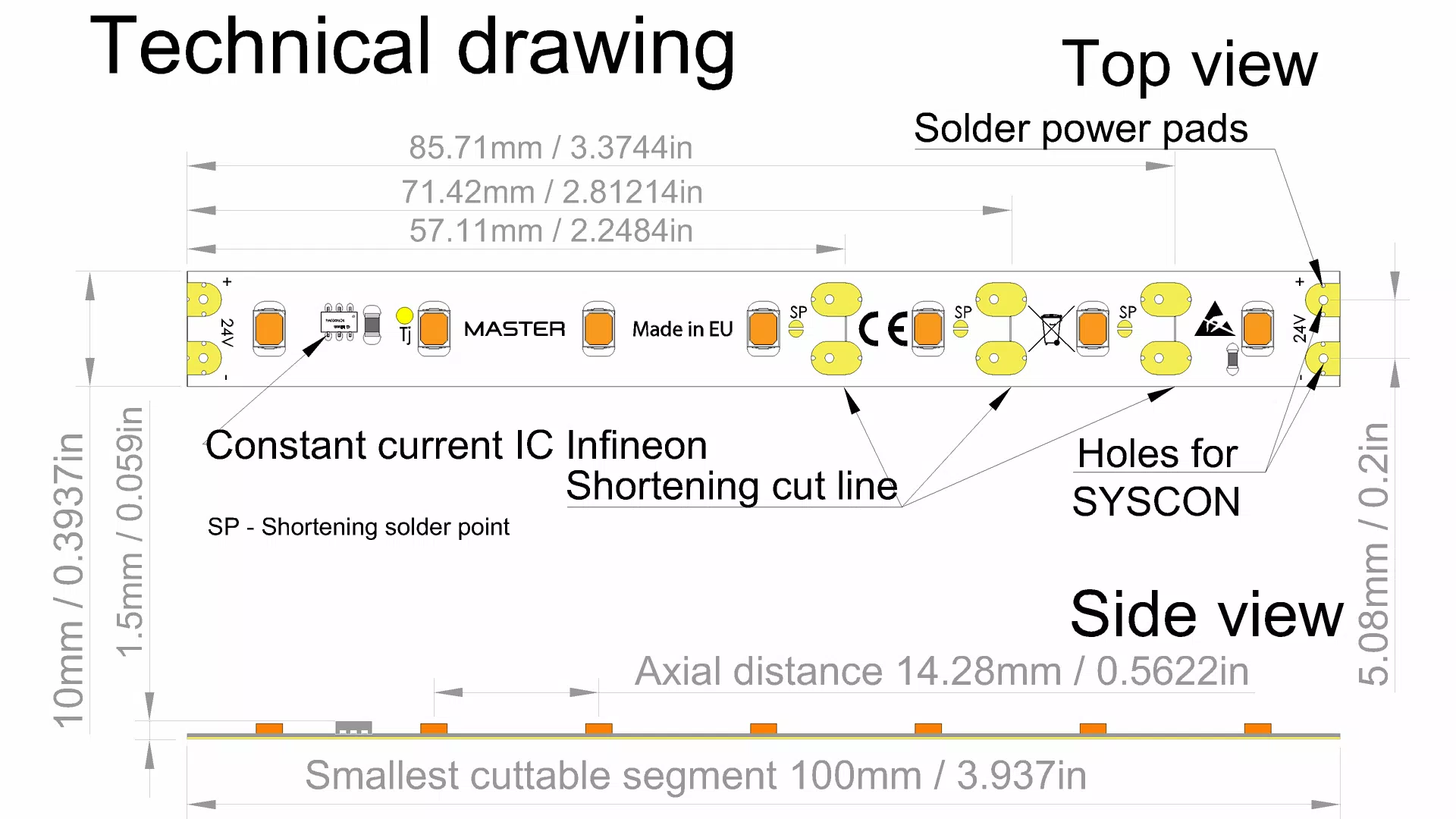 MASTER POWER LED strip segment technical drawing